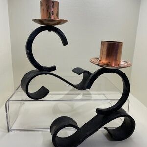 Black and Copper Metal Candle Holders